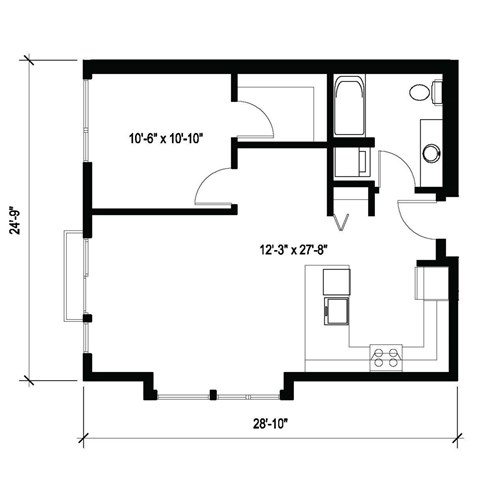 A black and white image of a floor plan for a room.